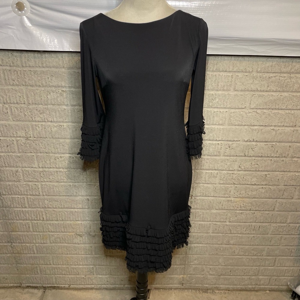 Donna Morgan Womens Black Ruffle Accent‎ 34 Sleeve Shift Dress Size 2